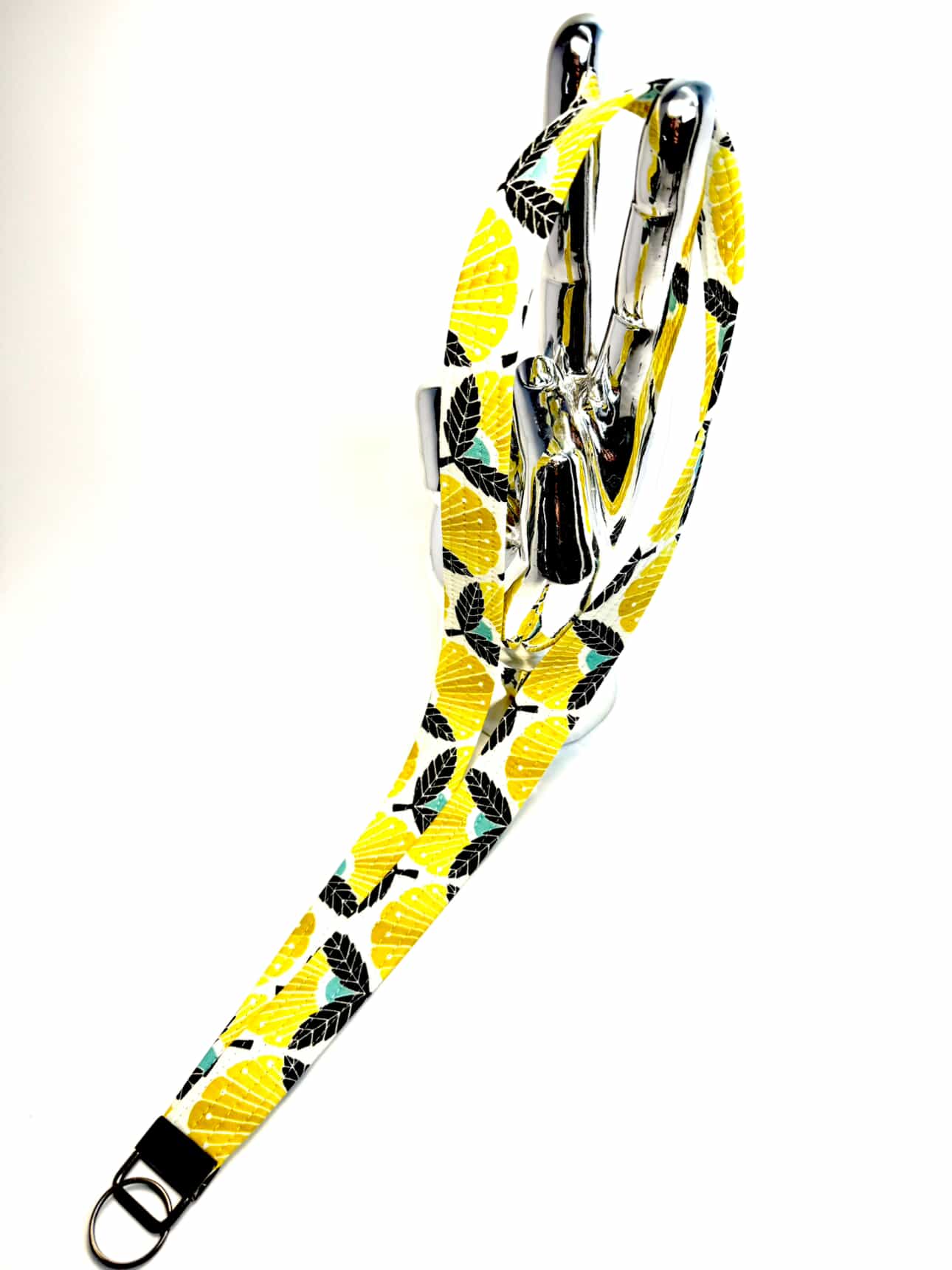 Yellow & Black Modern Leaf Lanyard