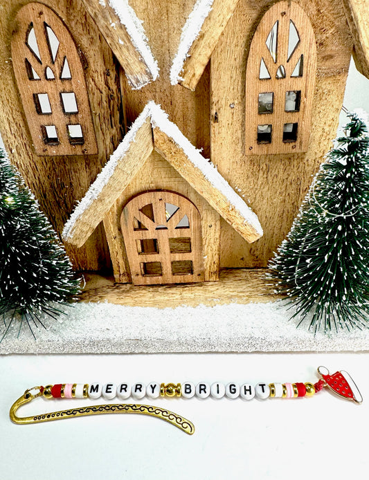 Merry and Bright Beaded Bookmark With Santa Hat